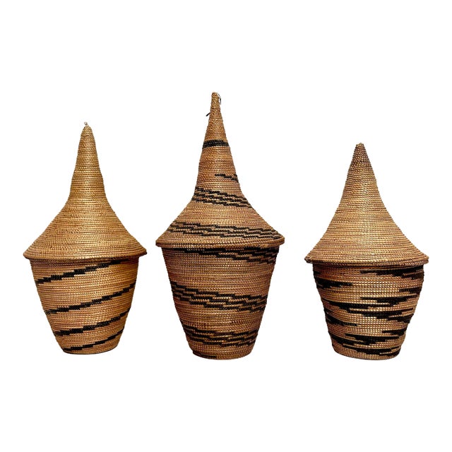 African Woven Tutsi Baskets- a Set of 3 For Sale