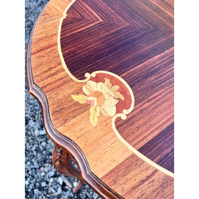 Vintage Early 1900’s Marquetry Top French Accent Side Table For Sale - Image 10 of 12