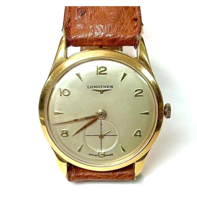 Classic Vintage Mid-Century Longines Men's Wristwatch with French Leather Strap. Watch exudes timeless elegance and...
