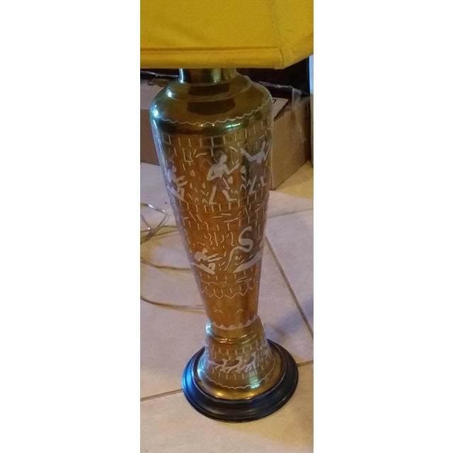 Vintage Inlaid Silver and Brass Engraved Electric Lamps - a Pair For Sale - Image 4 of 7