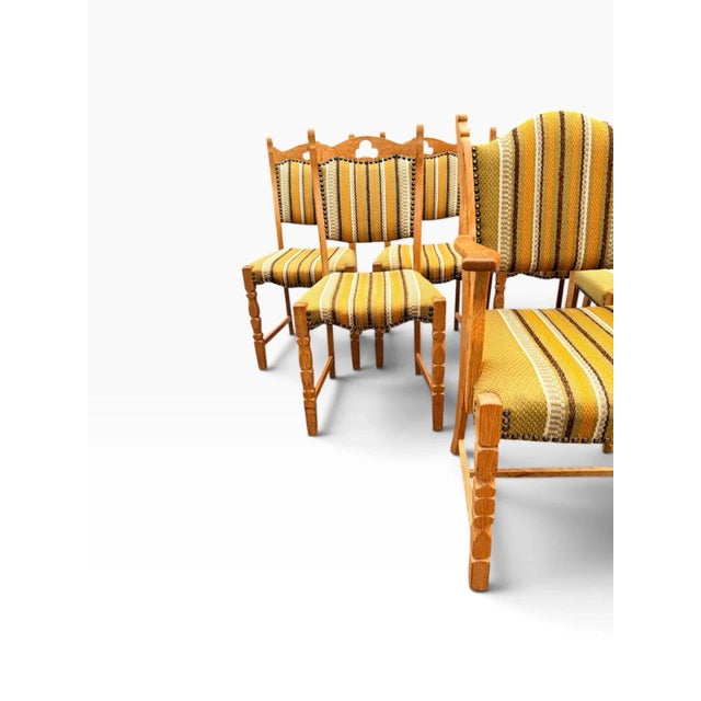 Set of Seven Danish Oak Dining Chairs by Henning Kjærnulf For Sale - Image 6 of 17