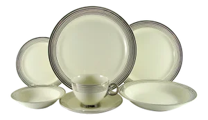 1940s Art Deco Platinum Bands Service for 4 Dinnerware Set - 28 Piece