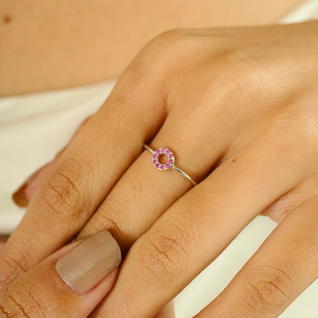Dainty Motif Circle Ring Size 6 With Ruby Birthstone For Sale In New York - Image 6 of 11
