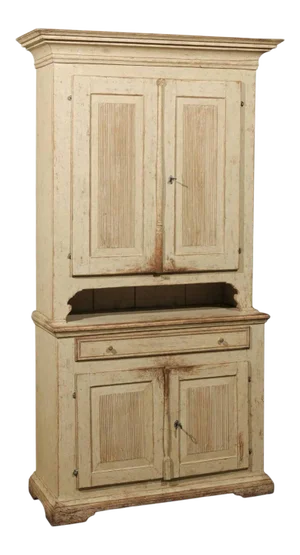 Swedish Early 19th Century Gustavian Painted Tall Cabinet with Reeded Doors