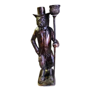 Vintage Whimsical Bronze Top Hat Gentleman Fox Candle Holder English Hunting Lodge Theme