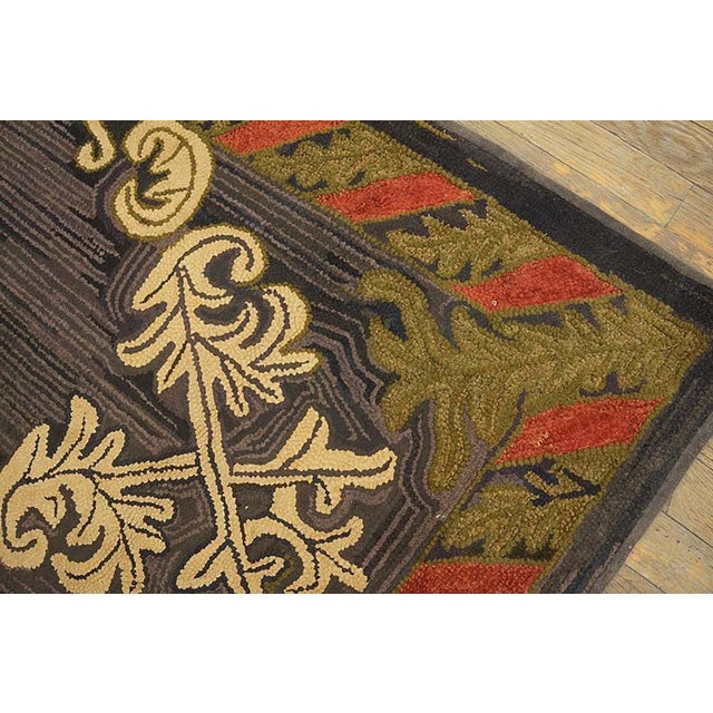 1930s Brown Medallion Folk Art Antique American Hooked Rug 2'8" X 4'8" Handknotted Wool Carpet For Sale - Image 4 of 5