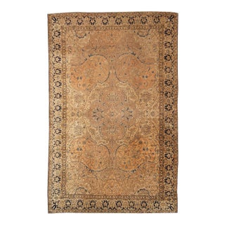 Hand-Knotted Antique Polonaise Rug in Beige Brown and Blue Floral Pattern For Sale