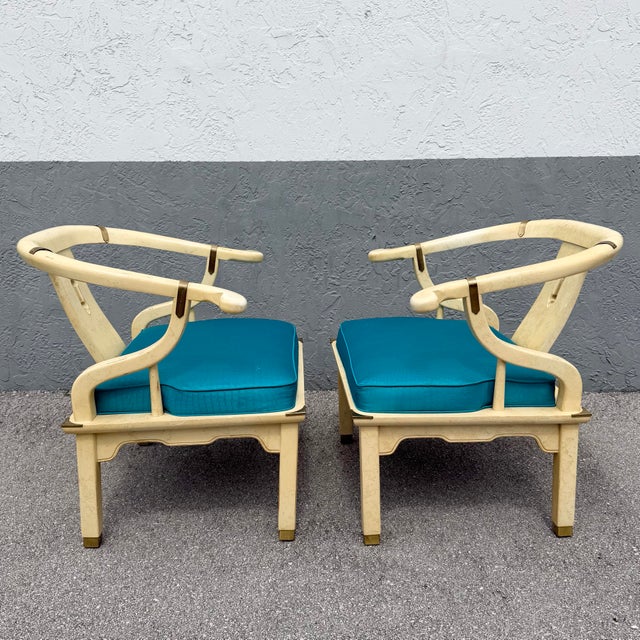 Vintage Ming Style Horseshoe Lounge Chairs With Faux Alligator Skin - A Pair For Sale - Image 10 of 11