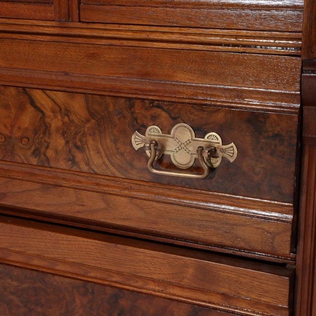 Victorian Antique Eastlake Walnut Five Drawer Marble Top Dresser C1890 For Sale - Image 3 of 10