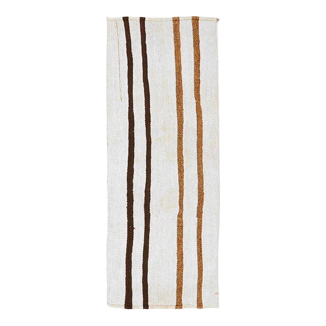 Striped Small Vintage Hemp Kilim Rug - 1`9″ X 4`9″ For Sale