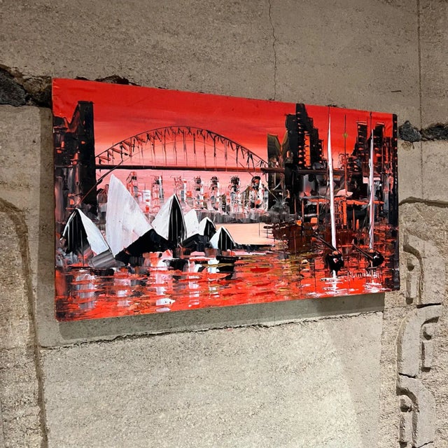 Modern Vivid Color Sydney Cityscape Oil Painting Artwork by Mark Kasav For Sale - Image 3 of 11