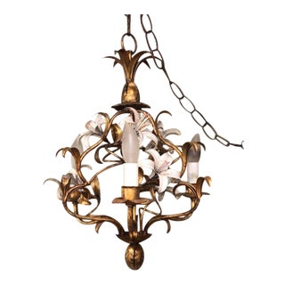 Vintage Mid 20th Century Brass Chandelier For Sale