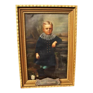 Great Antique 1890 Painting of a Child Boy Over 4 Feet Tall