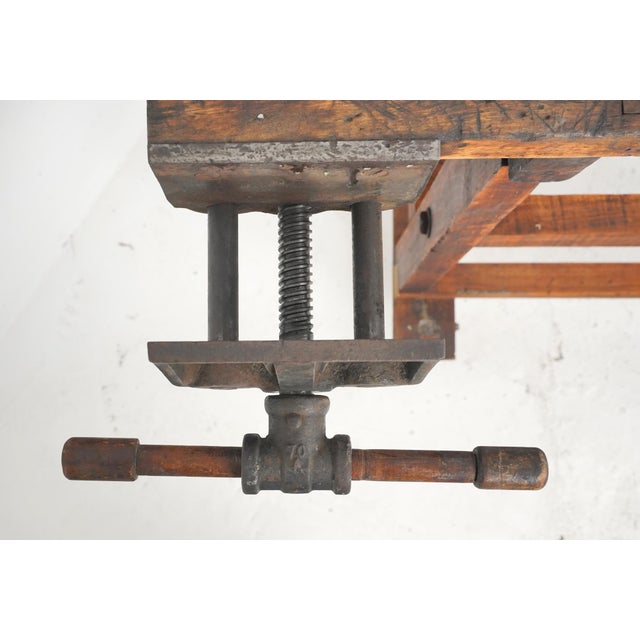 Brown Vintage Industrial 54.375 In. Maple Woodworkers Workbench For Sale - Image 8 of 16