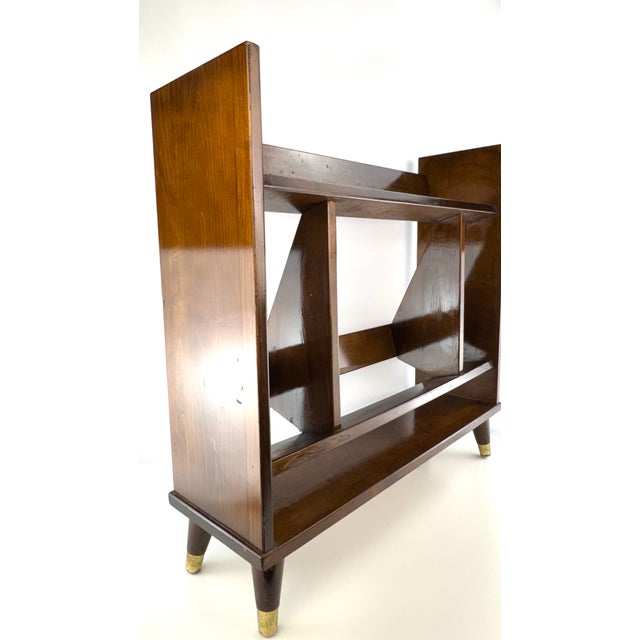 Vintage Mid-Century Modern Wood Bookcase With Brass-Capped Feet For Sale - Image 4 of 12