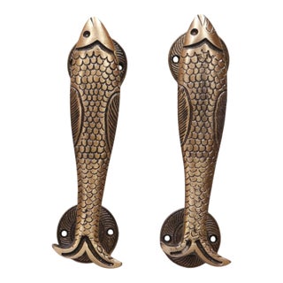 Antiqued Brass Fish Handles, a Pair For Sale
