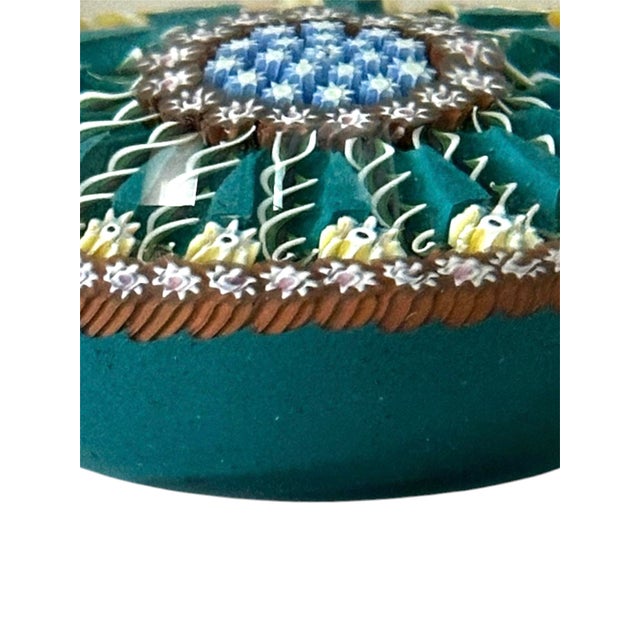 Vintage Perthshire Art Glass Paperweight Twist & Millefiori in Turquoise & Amber, Made in Scotland For Sale - Image 4 of 5