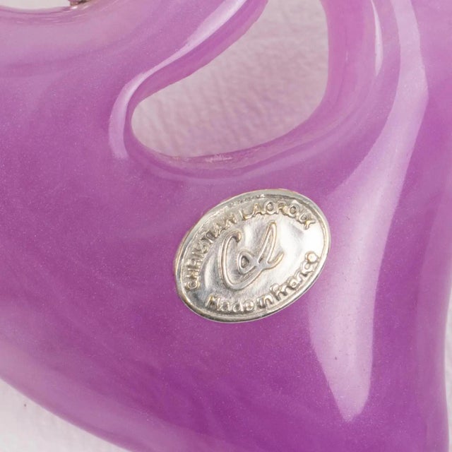 Christian Lacroix Silvered Metal Necklace with Lavender Resin Heart Pendant For Sale - Image 10 of 11