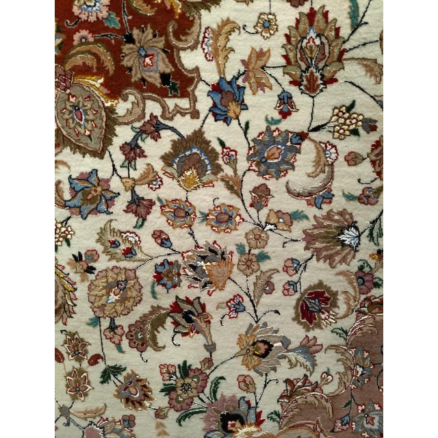 Fine Persian Tabriz Shirfar Rug, Hand-Knotted Wool & Silk, Floral Pattern, Ivory & Chocolate, 7x10 For Sale - Image 14 of 18