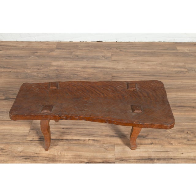 Rustic Javanese Freeform Low Bench Made of Antique Reclaimed Teak Textured Wood For Sale In New York - Image 6 of 13