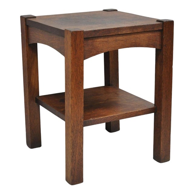 Antique Arts & Crafts Mission Oak Stickley Style 2 Tier Plant Stand Side Table For Sale
