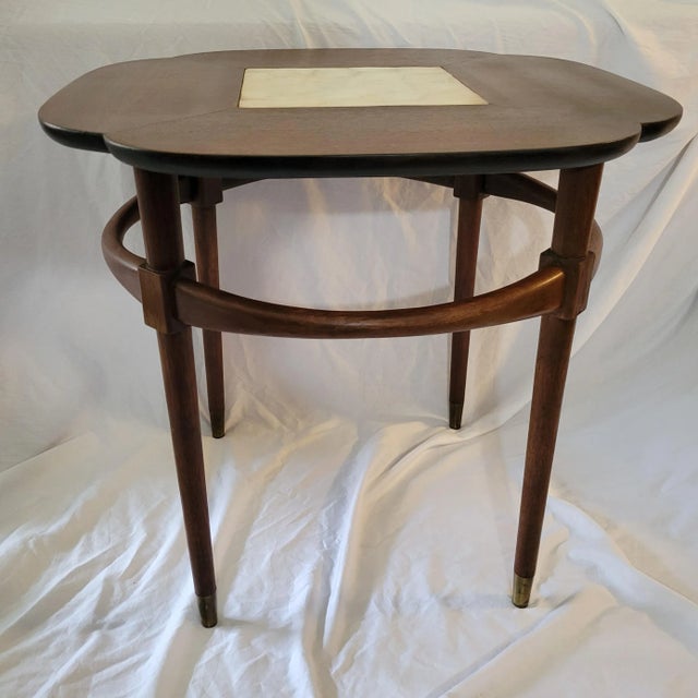 American 1970s Art Deco Walnut and Capiz Shell Side Table For Sale - Image 3 of 10