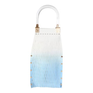 Blue Gradient Laser Cut Patent & Suede Sunny Top Handle Bag For Sale