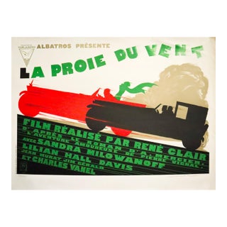 1926 French Movie Poster, La Proie Du Vent, René Clair (Horizontal) For Sale