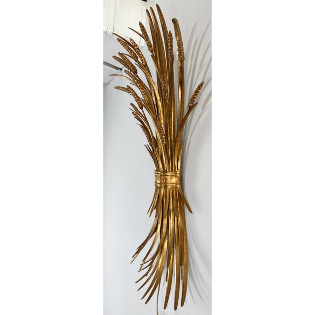 Mid-Century Modern Vintage Gilt Sheaf of Wheat Electrified Wall Sconce For Sale - Image 3 of 7