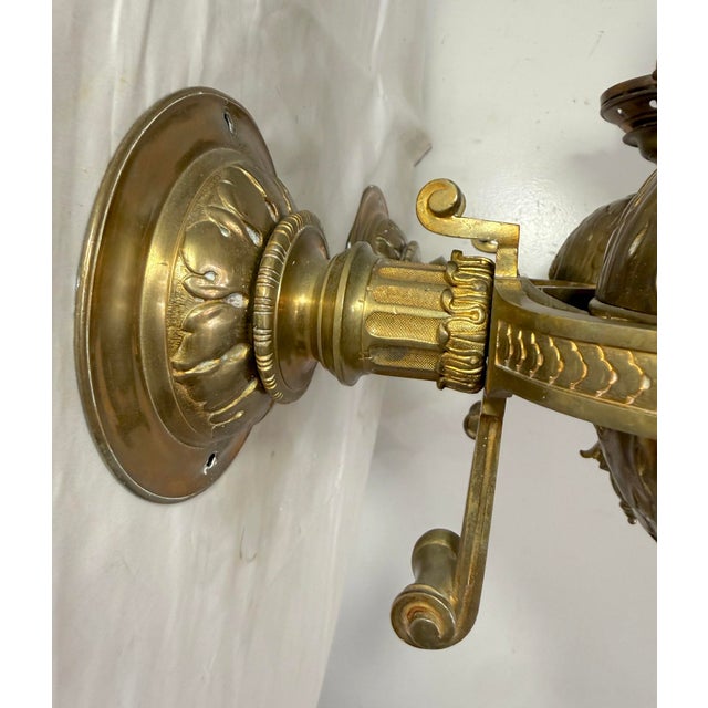 Large Heavy Pair Antique 1800's Electric Sphere Brass Wall Gas Sconces Fixture For Sale - Image 12 of 18