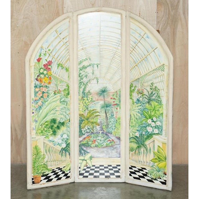 Large Watercolor Room Divider Folding Screen with Garden Scene, 1930s For Sale - Image 3 of 18