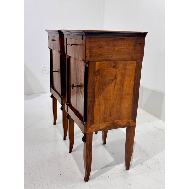 19th Century Pair of Early 19th Century Italian Empire Walnut Commodini With Ebonized Columns For Sale - Image 5 of 13