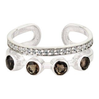 Rare Open Cuff Smoky Topaz Ring With Dazzling Zircons, Size 6 For Sale