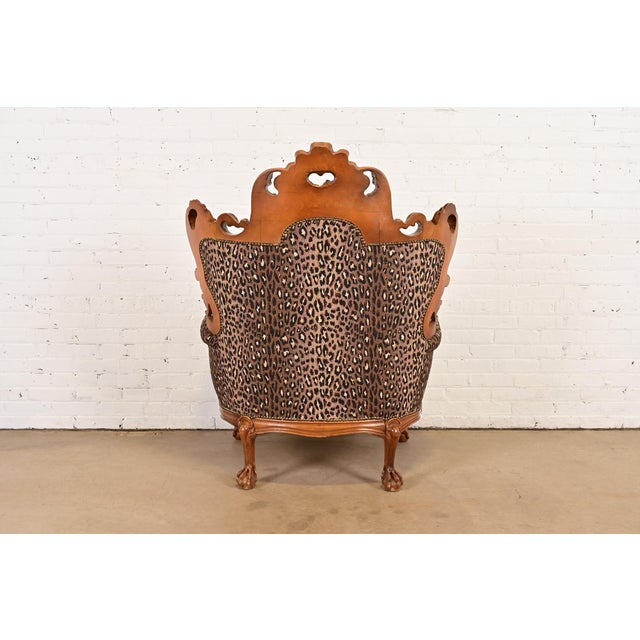 Italian Baroque Ornate Carved Walnut Throne Chair or Lounge Chair With Leopard Print Upholstery For Sale - Image 11 of 13