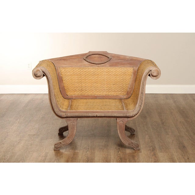 English British Colonial Style Teak and Wicker Settee For Sale - Image 3 of 12