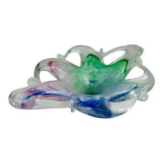 1960s Murano Style Art Glass Lavorazione Arte Pastel Color Abstract Star Bowl Dish Decor For Sale