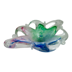 1960s Murano Style Art Glass Lavorazione Arte Pastel Color Abstract Star Bowl Dish Decor
