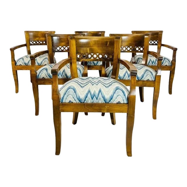 Set of 6 Solid Wood Dining Room Armchairs, Usa 1970s For Sale
