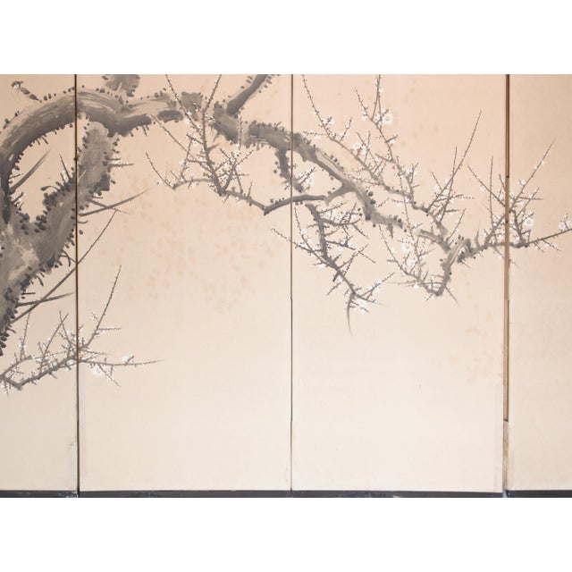 Large Taisho Japanese Byobu Screen "Sparrow and the Plum Tree" by Ryosetsu Kobe For Sale - Image 14 of 18