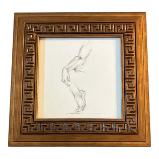 1960’s Original Hand&Foot Classical Study Pencil Drawing Greek Key Frame For Sale