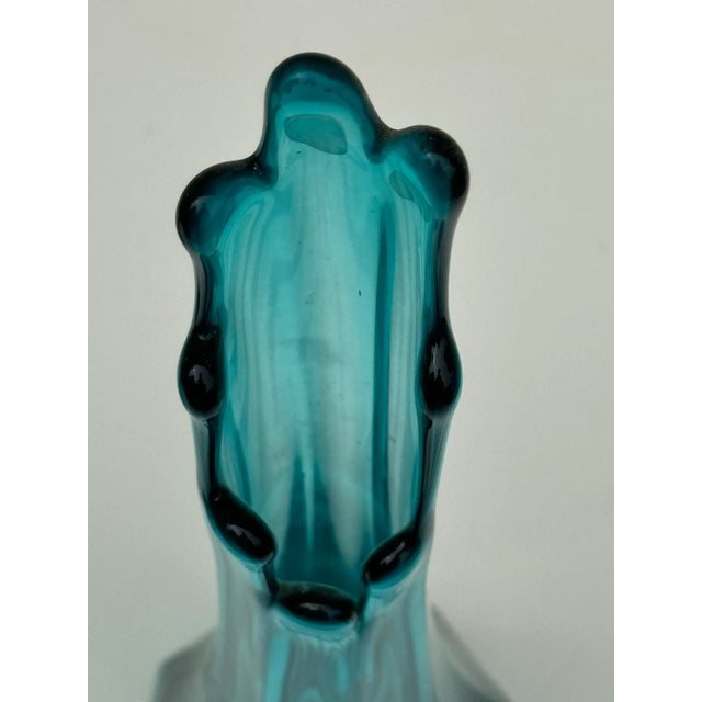 Mid-Century Modern 1950s Vase: Vintage Mid-Century Turquoise Art Glass Tall Vase For Sale - Image 3 of 5