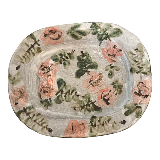 Mid-Century French Vallauris Studio Pottery Floral Wall Platter by Thiry For Sale