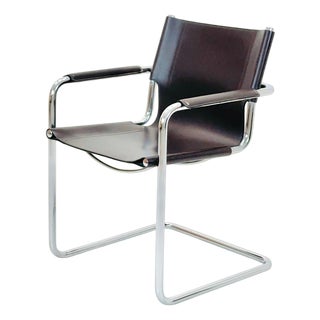 Vintage Visitor Chair in Brown Leather by Marcel Breuer, 1970s For Sale