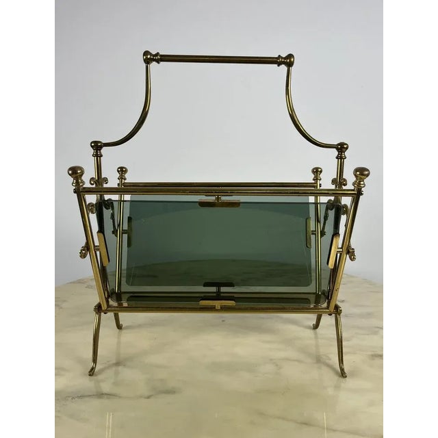 Metal French Brass and Glass Magazine Rack, 1960 For Sale - Image 7 of 8