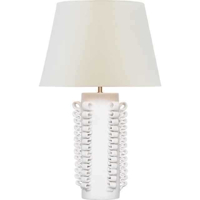 Transitional AERIN by Visual Comfort Signature Amandine 25" Table Lamp in Glossy White Crackle with Linen Shade For Sale - Image 3 of 3