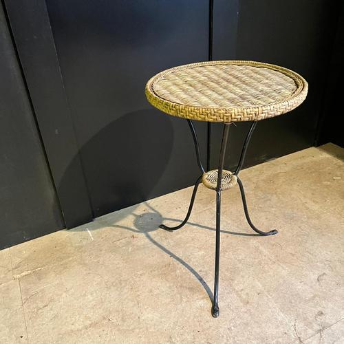 Round Cane Topped Table with Black Tripod Legs For Sale - Image 5 of 5