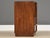 A mid century modern walnut spear tip nightstand designed by T.H. Robsjohn Gibbings for Widdicomb with aluminum ring...