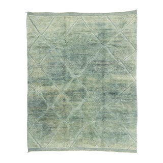 Sage Diamond-Lattice Hand-Knotted Moroccan Wool Rug | 12'8" X 10'2" | One of a Kind For Sale