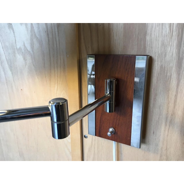 Mid-Century Modern Walnut and Chrome Articulated Sconces - a Pair For Sale - Image 10 of 13