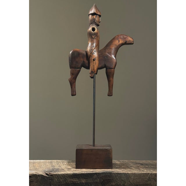 Rustic Vintage Folk Art Primitive Hand Carved Soldier With Horse Sculpture, Signed For Sale - Image 3 of 12